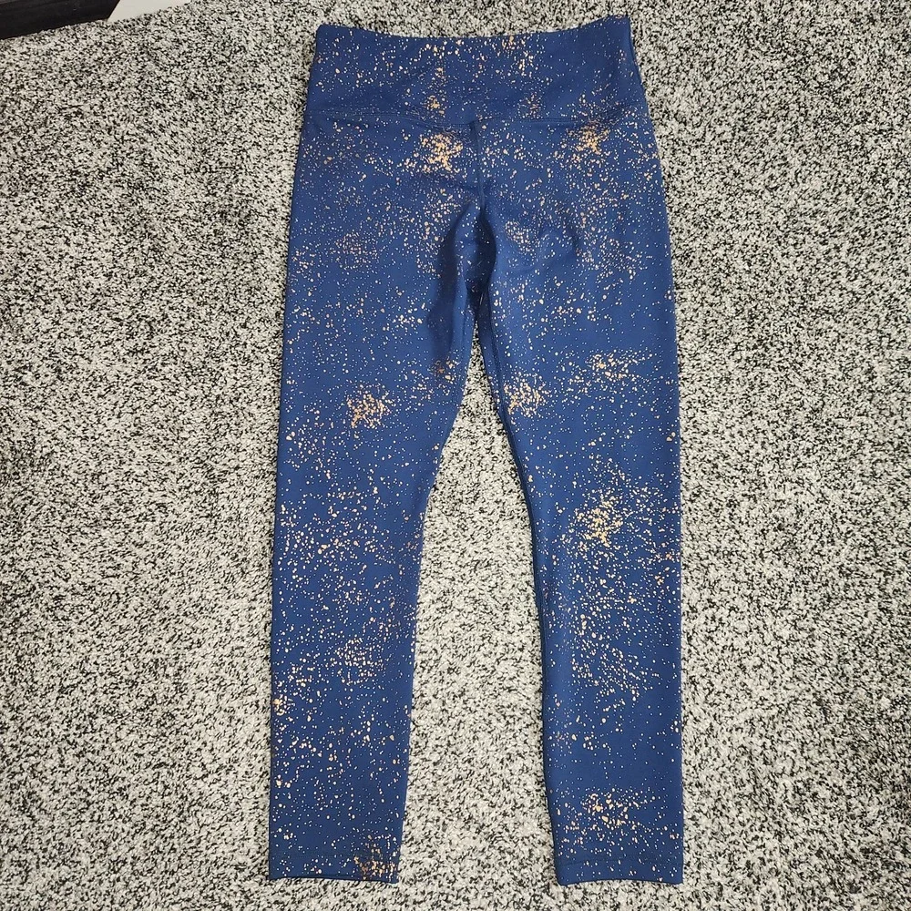 Zyia Navy Stay Gold Splatter Paint Light n Tight Hi-Rise 7/8 Leggings Women 6-8